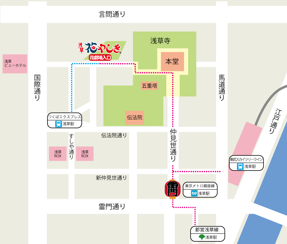 あさくさかげきじょうまでの地図